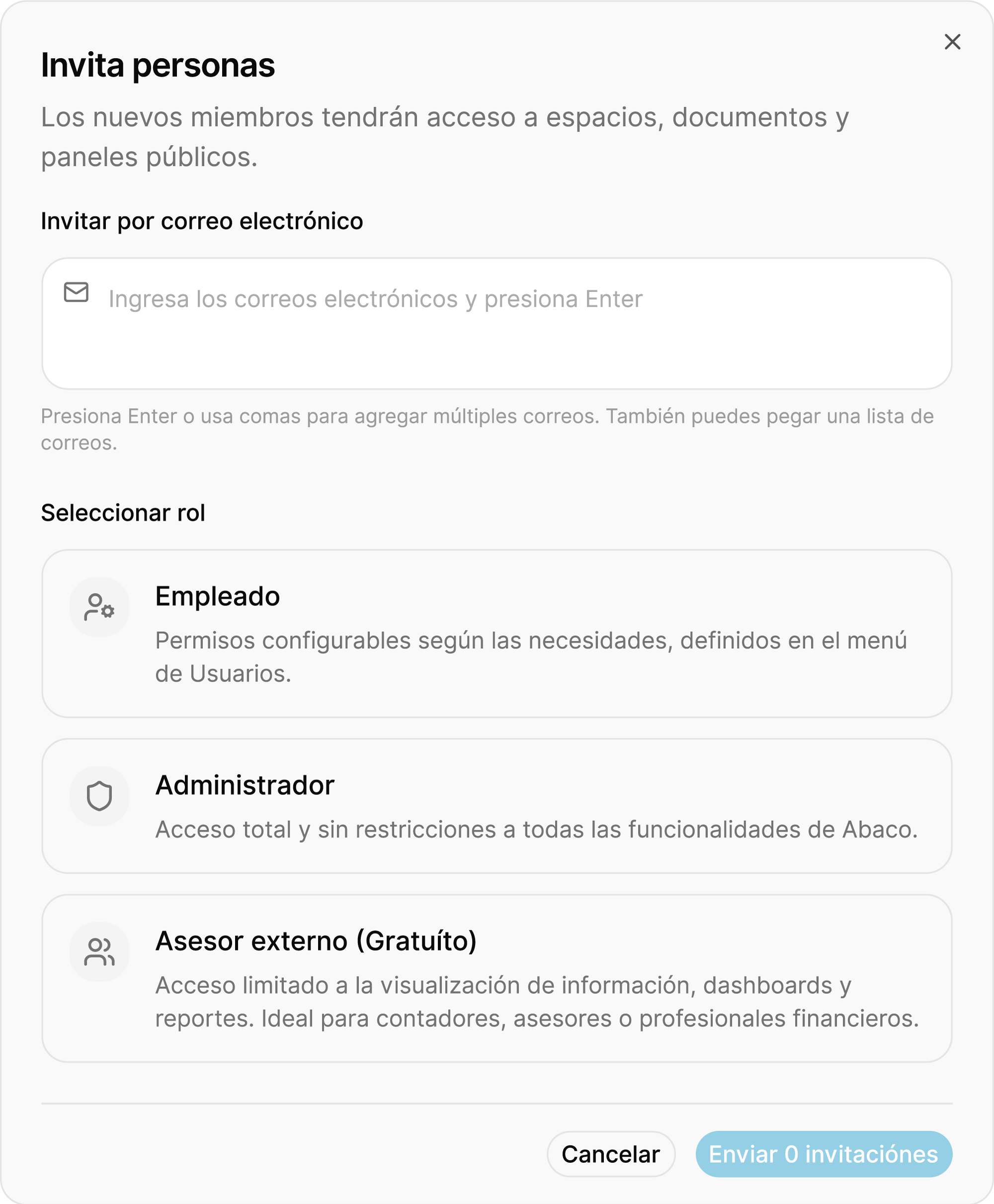Invitación de equipo ABACO ERP